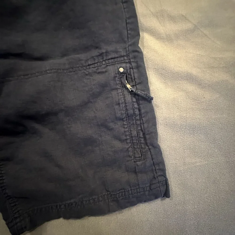 Calvin Klein Shorts Linen Men's 30 Chino Zipper Pocket Navy Blue Flat Front